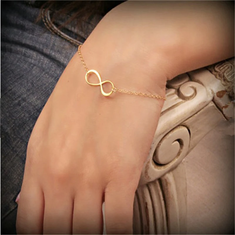 Simple Golden Silver Color Infinity Bracelet for Women Number 8 Charms Bracelets Bangles Fashion Unusual Party Jewelry LoverGift