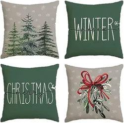 Color Life Merry Christmas Tree Hello Winter Green Pillowcase Spruce holiday cushion cover sofa decoration 40X40cm