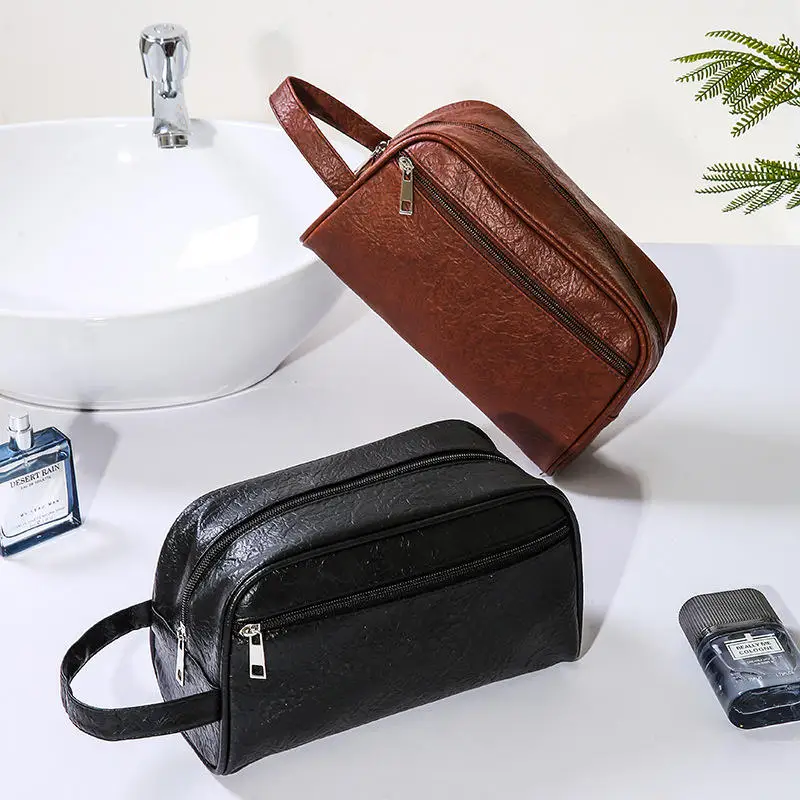 الرجال المحمولة السفر مستلزمات التجميل حقيبة التخزين بولي PU سعة كبيرة حقيبة مستحضرات تجميل منظم مستحضرات التجميل للذكور سستة حقائب اليد