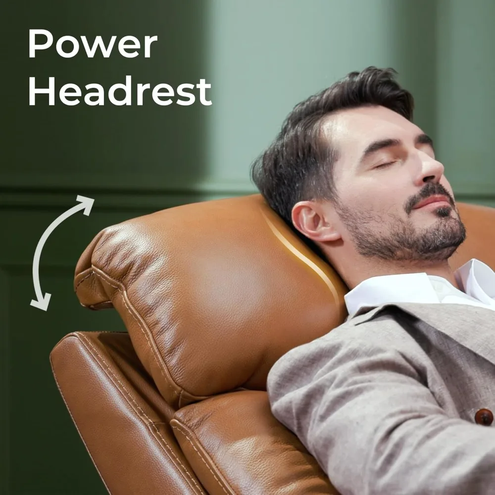 Leather Power Swivel Recliner Chair,for Living Room with Adjustable Headrest,Electric Rocker Recliner