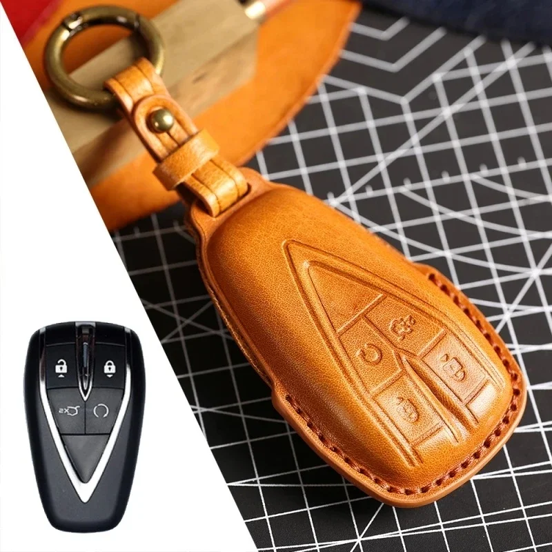 

1pc Luxury Leather Car Key Case Cover For Changan 4 Button Unit CS75 X7 Cs55 Cs75plus Keychain Holder Fob Box Keyring Shell Bag