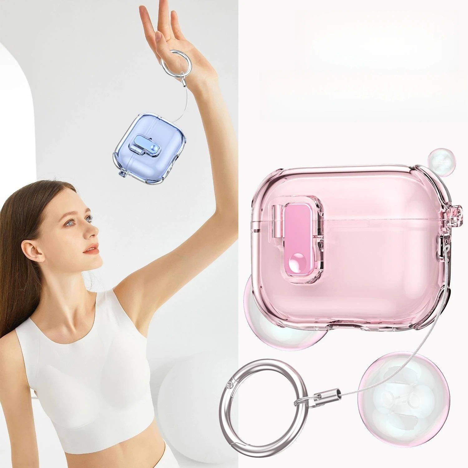 에어팟 프로3 2025 케이스 투명 자석 스위치 케이스 랜야드 키체인 포함 분실 방지 이어폰 케이스 에어팟 프로 3세대용