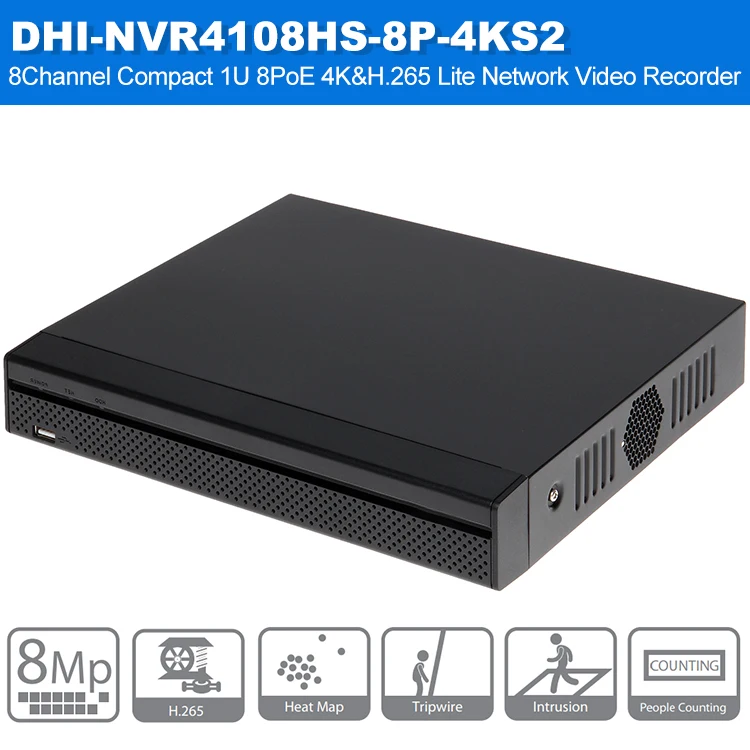 Original DA HUA DHI-NVR4108HS-8P-4KS2 Tripwire Intrusion Detection 8 Channel POE 4K NVR