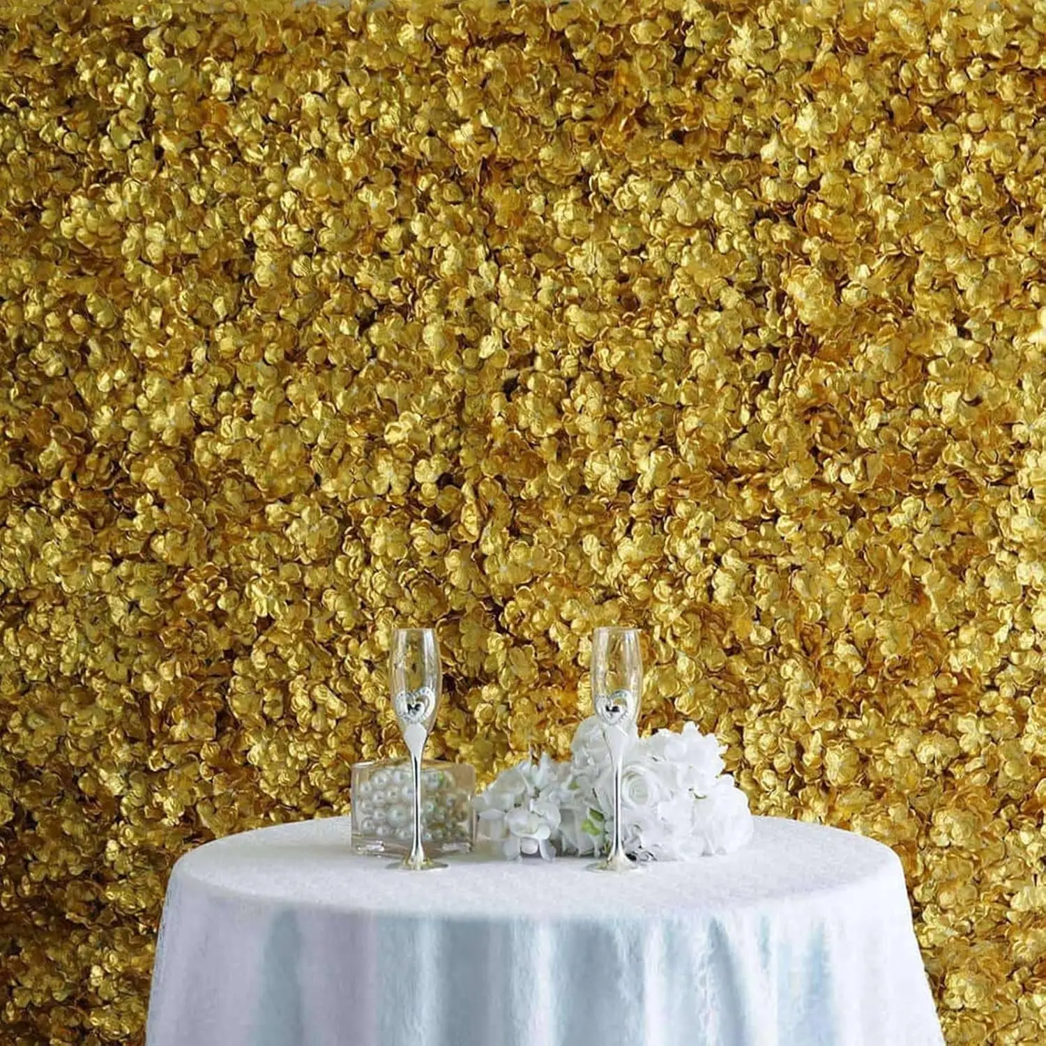 

4 Pcs Gold Silk Hydrangea Flower Wall Mat for Wedding Event DIY Centerpiece Party Decor