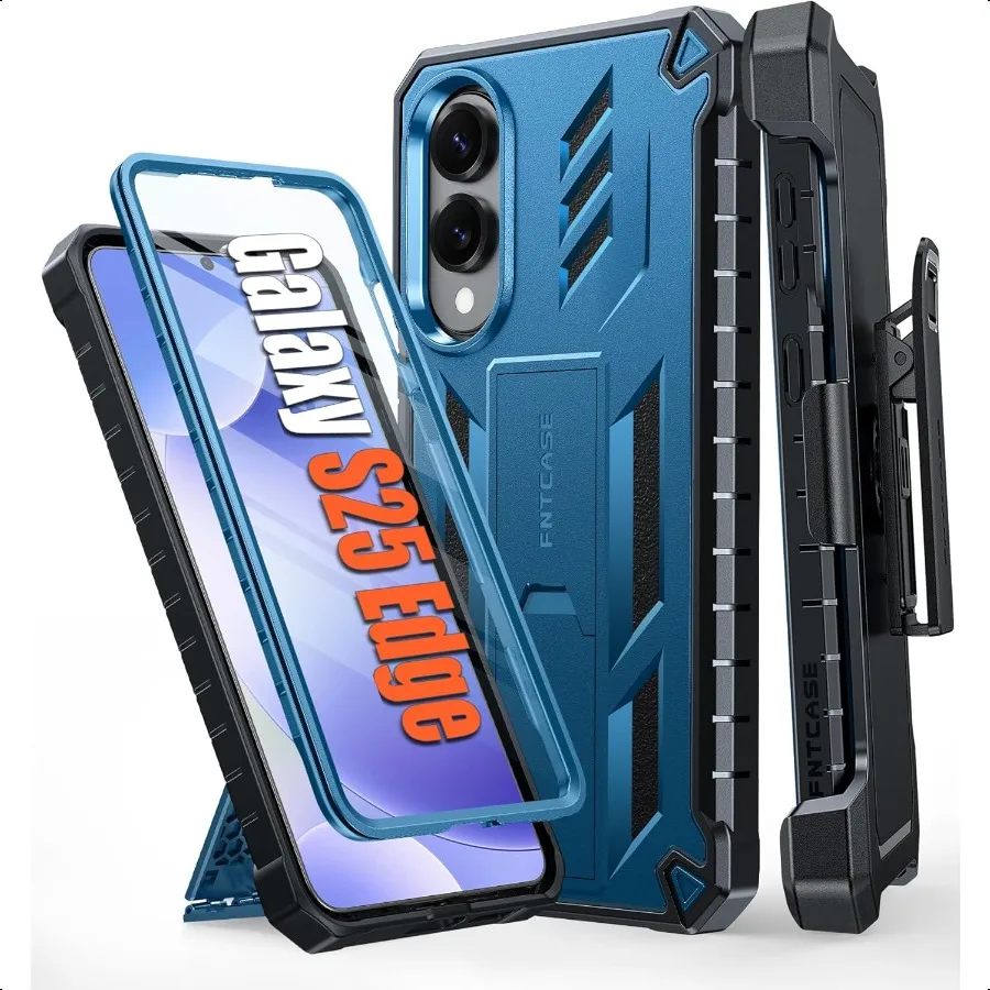 

FNTCASE for Samsung Galaxy S25Edge Case: Military Grade Red Cell Phone Cover with Kickstand Holster Shockproof TPU Protection B