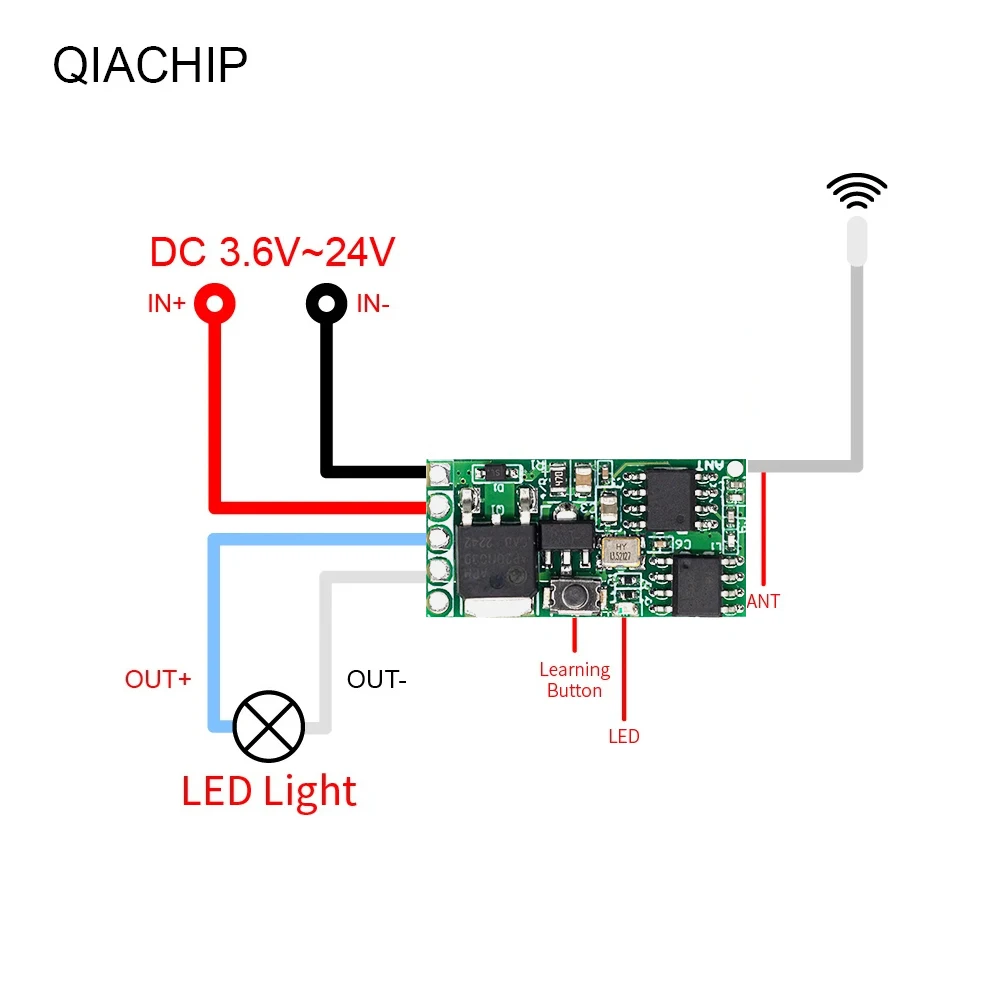 433MHz Low-Power Remote Control Switch Remote Mini Receiver Module DC 3.6V-24V Controller for LED Light Remote Control DIY Kit