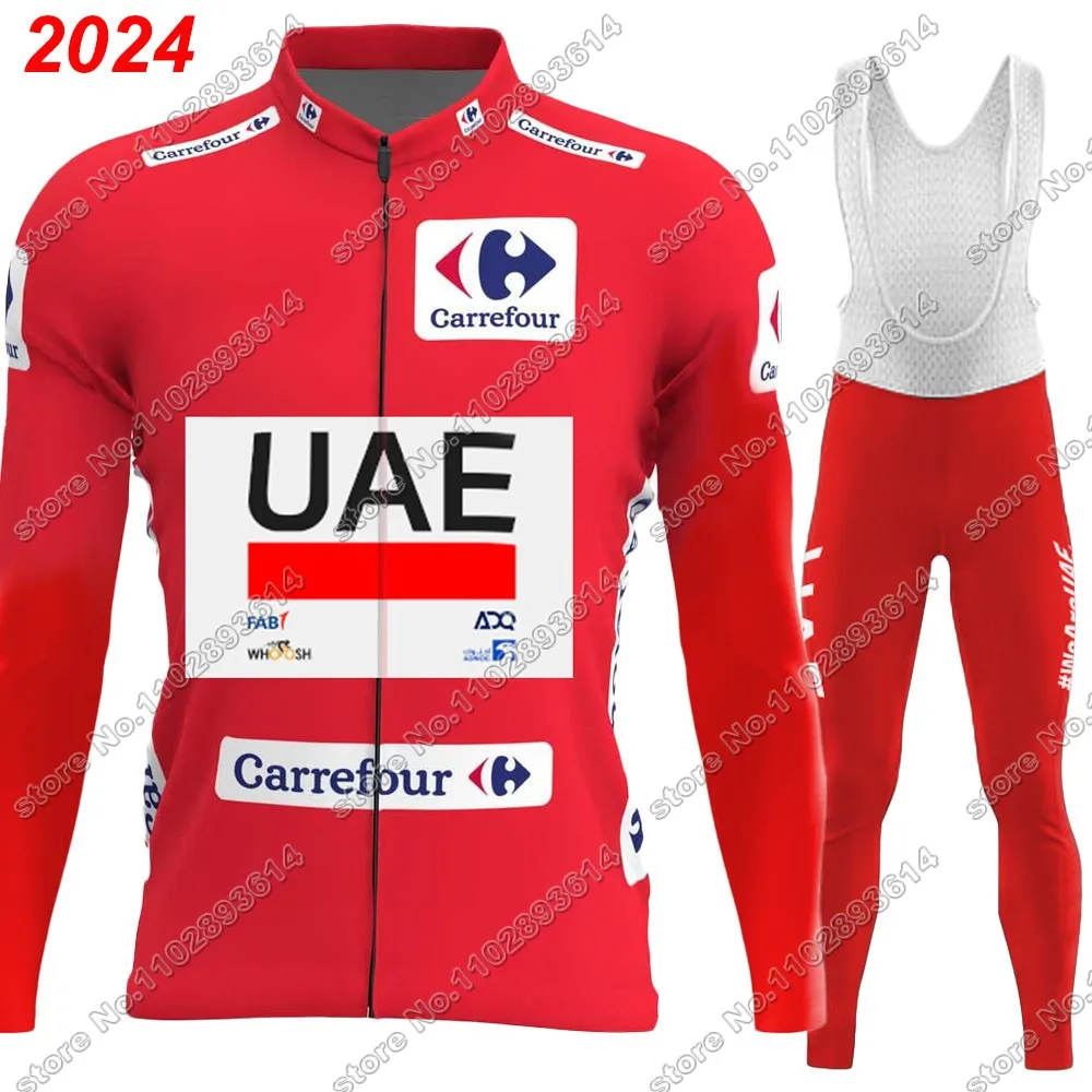 Spain Tour UAE Cycling Jersey 2024 Set Long Sleeve Winter Red Clothing Kit Suit Road Pants Bib Bike MTB Maillot Culotte