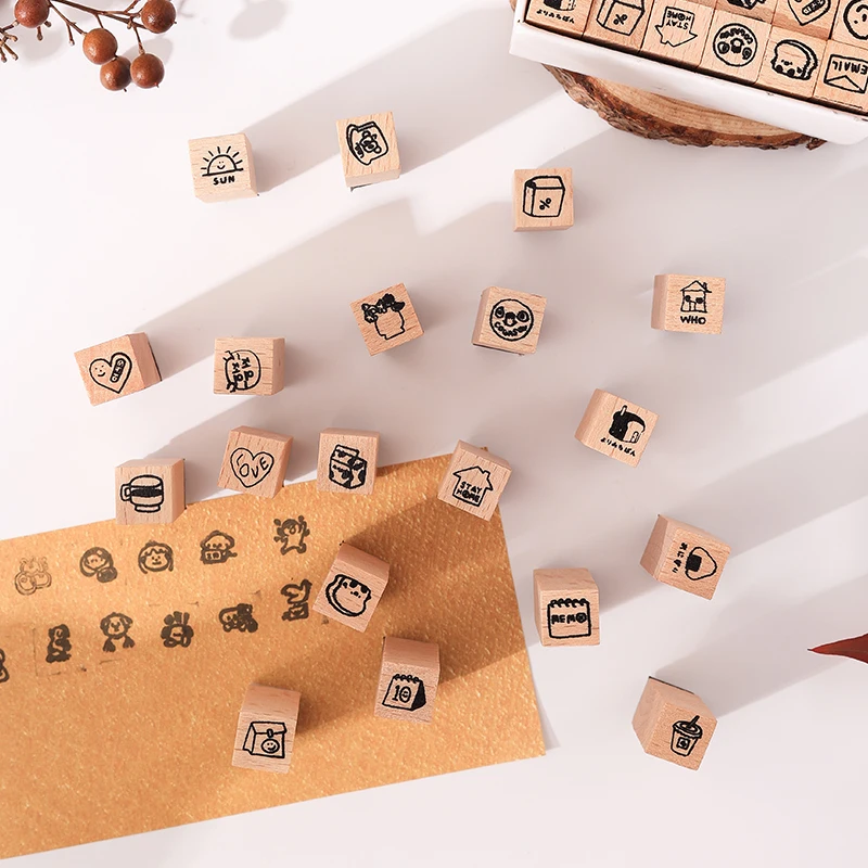 Retro Cartoon Scrapbooking Decoration Stamp Retro Wooden Rubber Stamps for Scrapbooking Stationery Planner Craft Standard Seal