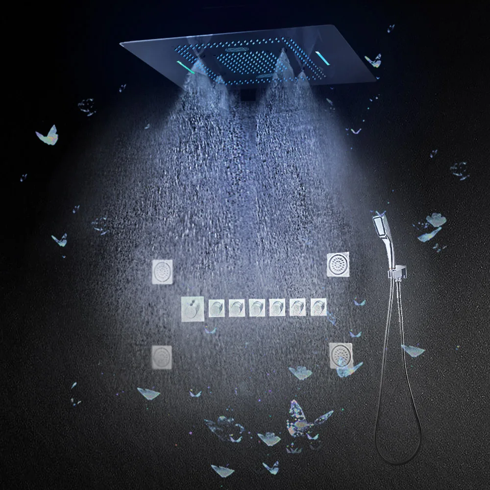 

Скрытый термостатический набор для душа, многосекционный быстрооткрывающийся клапан, зеркальная потолочная насадка для тропического душа, современная ванная комната