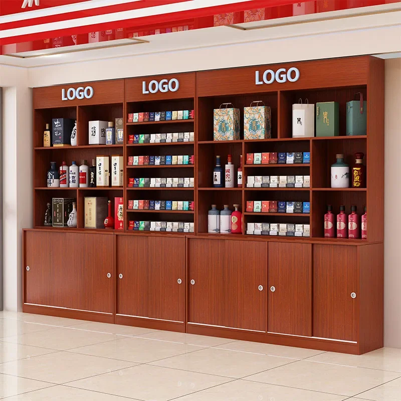 Solid wood cigarettewine cabinet, red wine cabinet, cigarette display  supermarket convenience store,