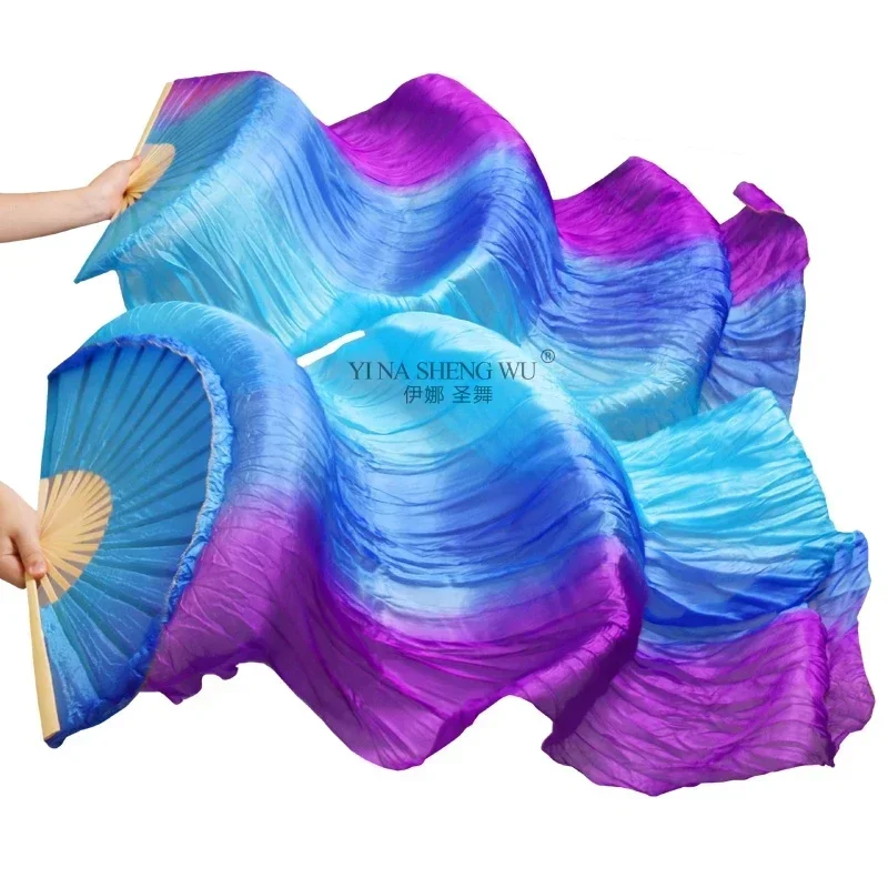 Can Be Customized 1 Pair Imitation Silk Belly Dance Fans for Women Dance Practice Performance Fans Handmade Dyed Silk Long Fans