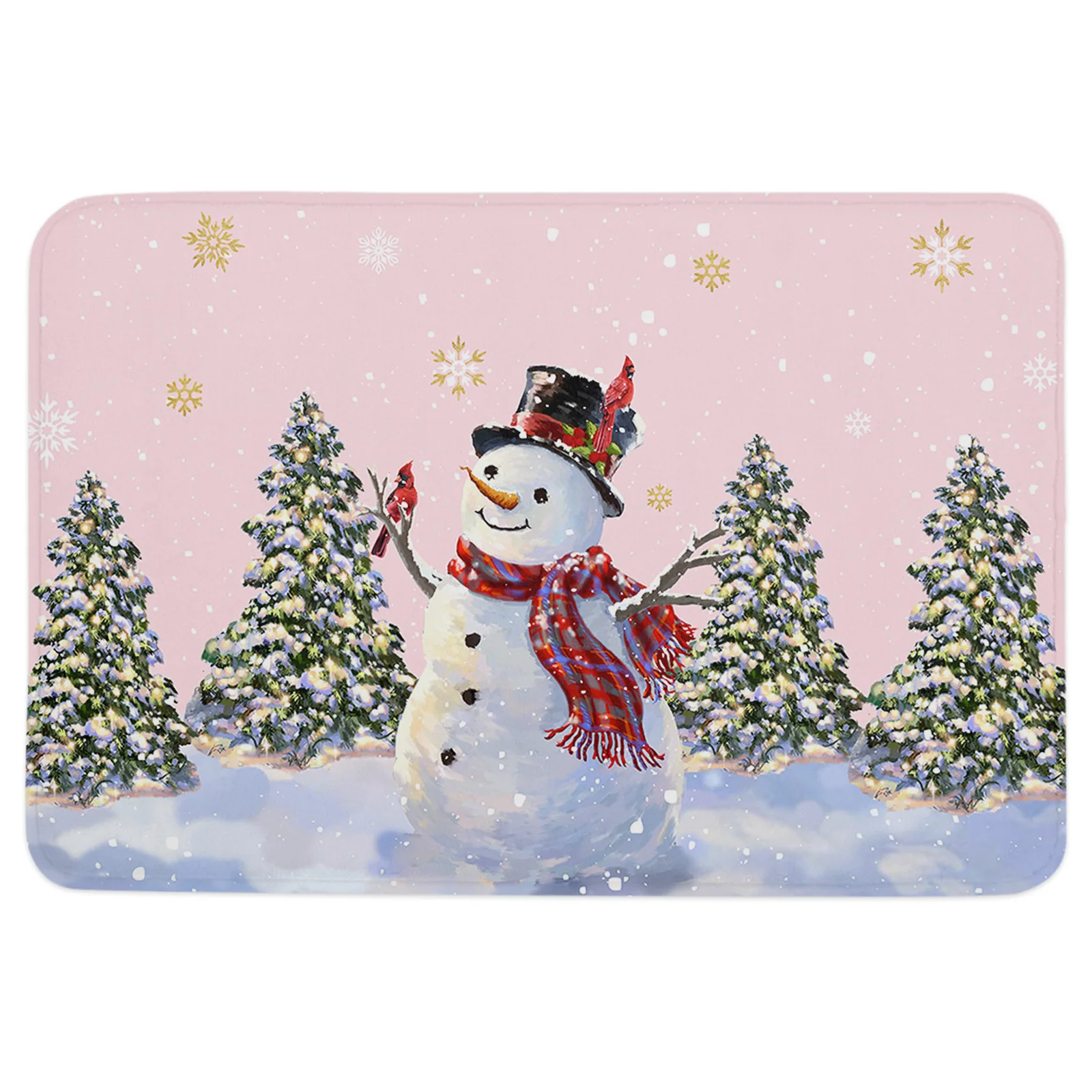 Christmas Winter Snowflake Snowman Pink Doormat Home Decorations Carpet Navidad Ornament New Year Gifts Xmas Party Decor Rug Mat