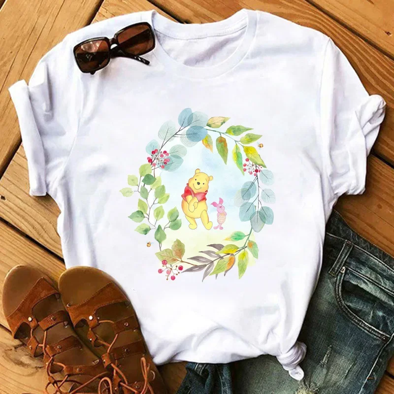 Kawaii T-shirt Female Cartoon Winnie The Pooh Short Sleeve Creative Fun Loose Cute Couple Tops Y2k Top Graphic T Shirts