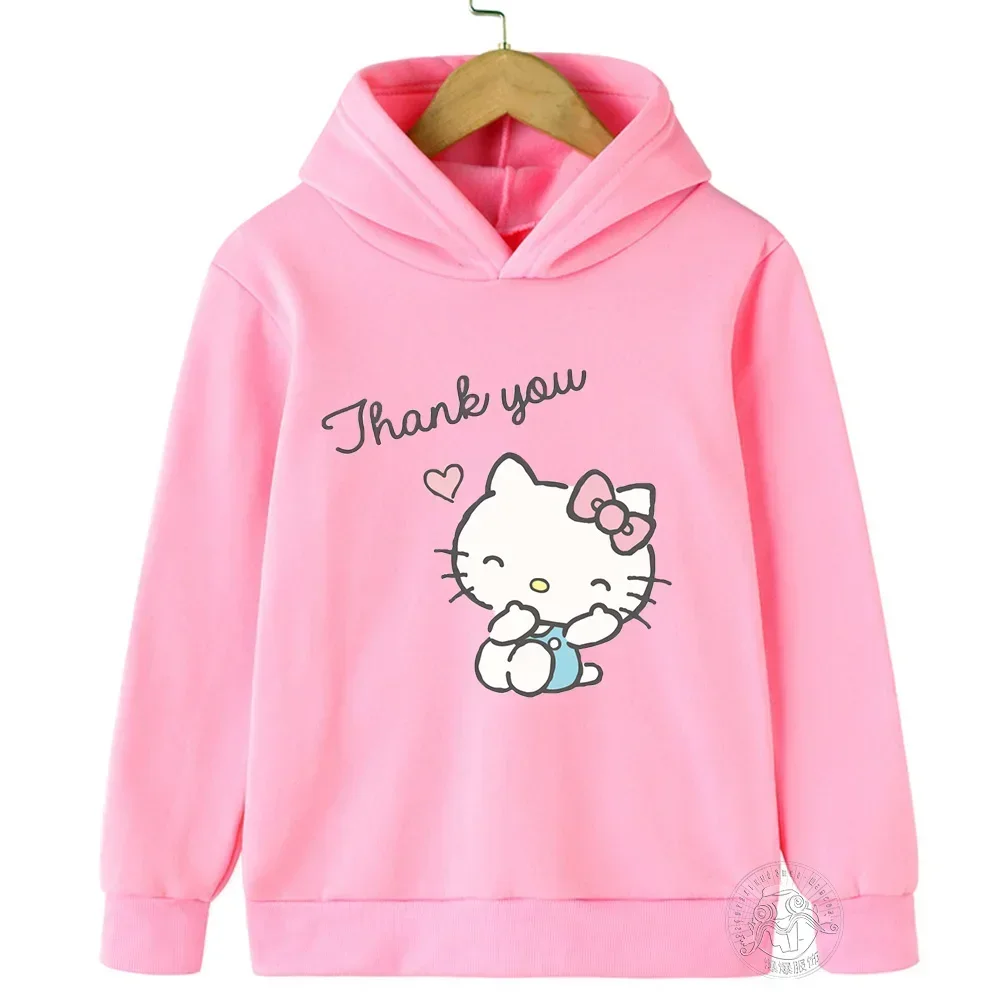 Hello Kitty Cartoon 3-14 Years Old Sunshine Boys and Girls Kawaii Pullover Casual Sweatshirt Children's Sports Kid Baby Clothes