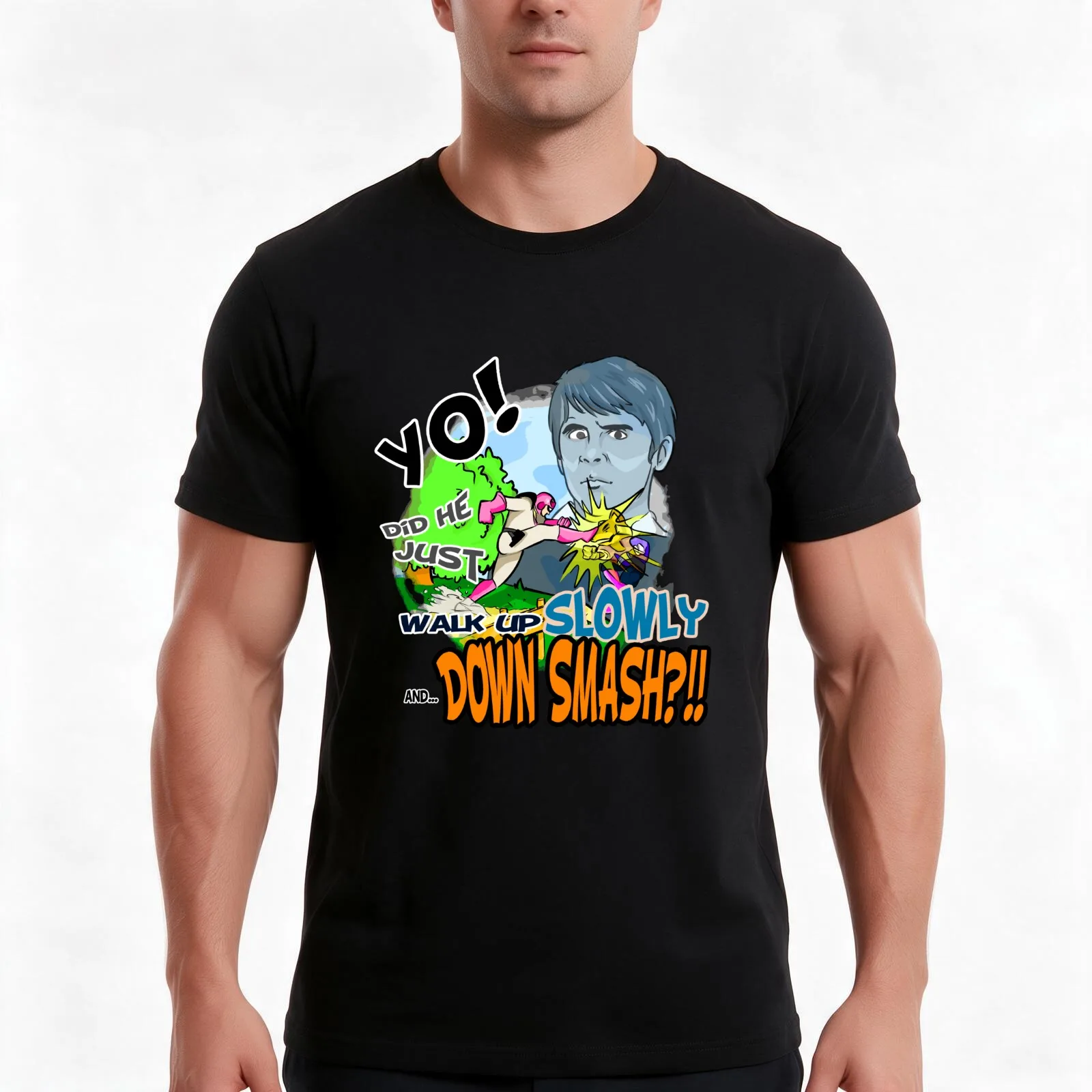 SSBM Yo Did He... T-Shirt, Summer Casual Cotton Tee, Oversized Streetwear Tops, Vintage Graphic Print, Loose Fit Short Sleeve