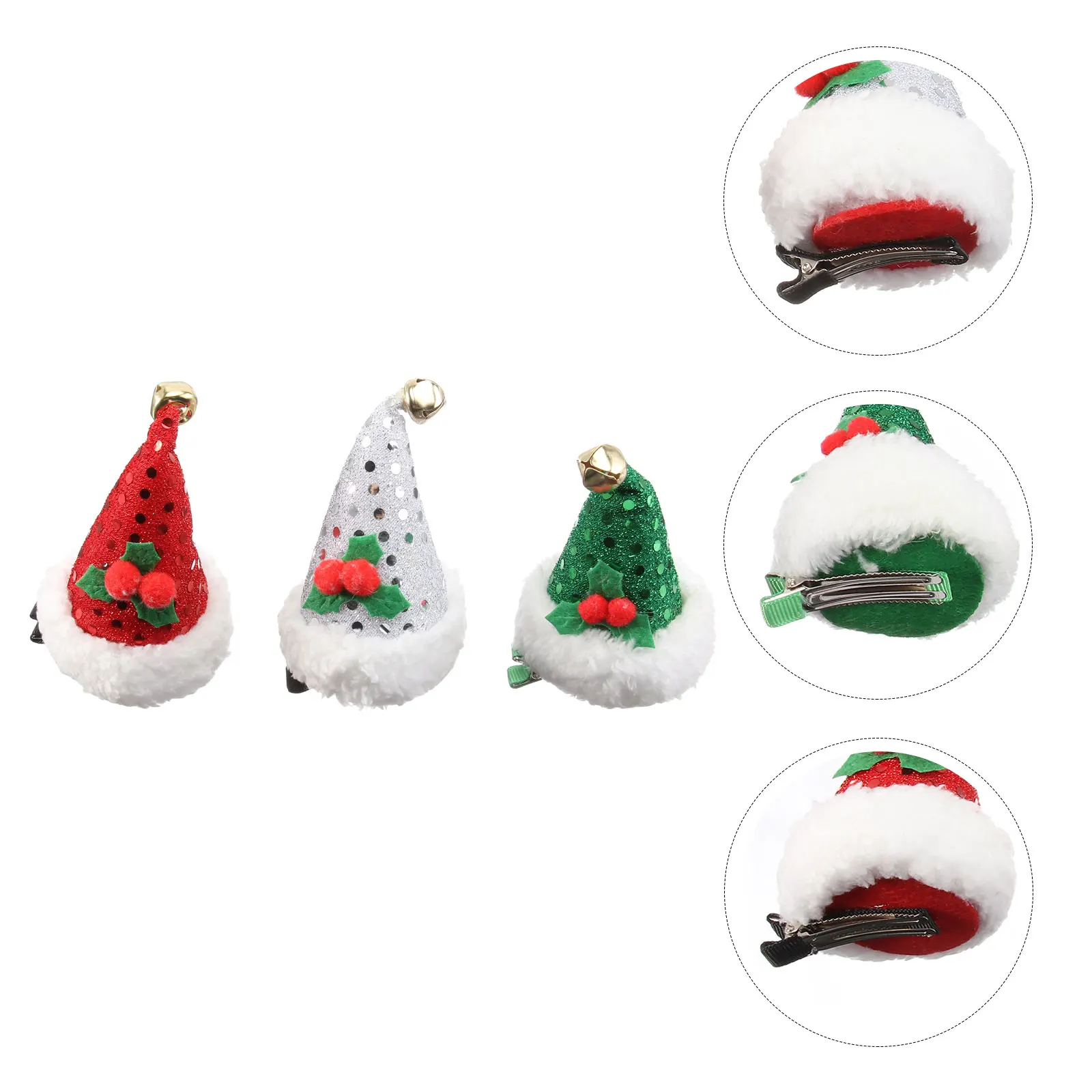 

3pcs Sequined Santa Hat Hair Clip Christmas Cute Hairpin for Baby Girls Kids Festive Holiday Party Accessories Small Hat