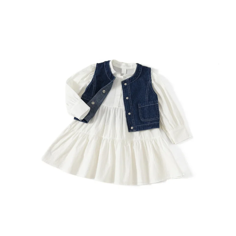 

Children's suit2025New Denim Vest Girls' Clothes Cute Two-Piece Set for Young Children Autumn Dress