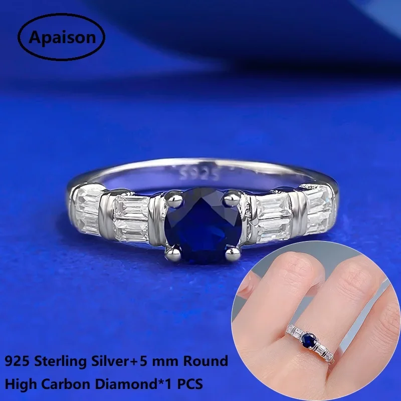 

Apaison 5 mm Round High Carbon Diamond Ring Anniversary Prom Party Rings For Women 925 Sterling Silver Fine Jewelry Gift
