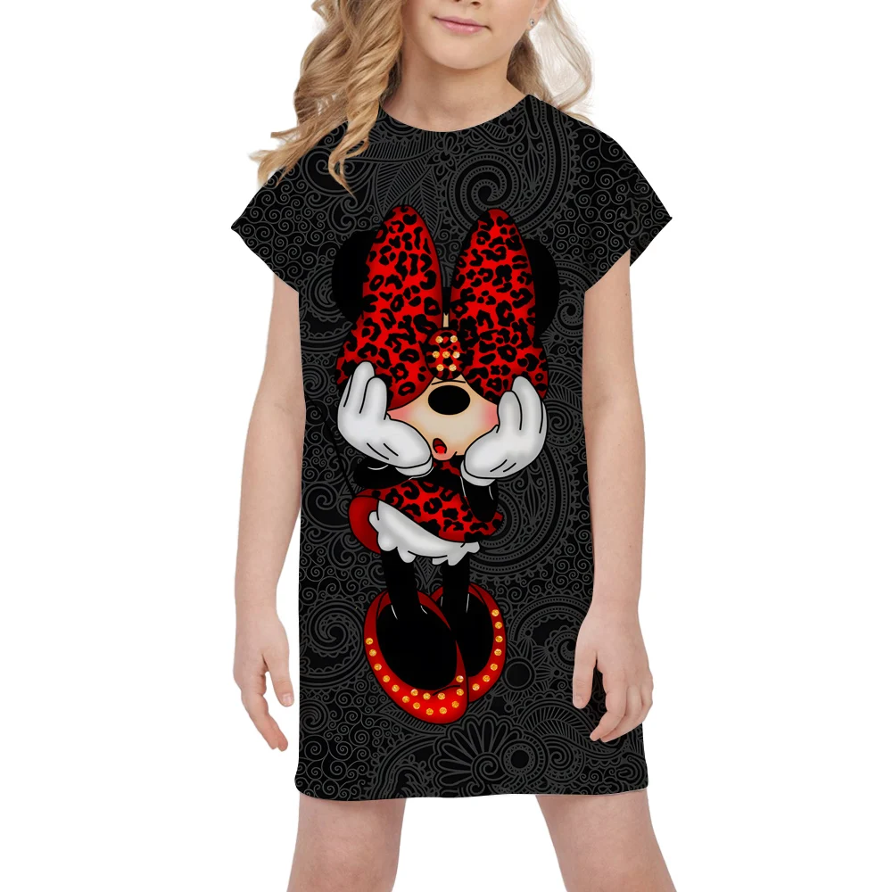 Minnie Mouse Dress For Girls Disney Cartoon Print Christmas Party Dresses Kids Birthday Gifts Children Casual Wear Baby Clothes