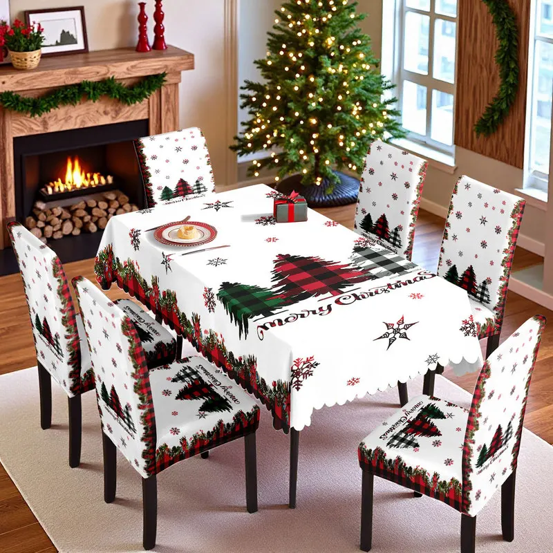 2025 New Cross-Border Christmas Printed Waterproof Tablecloth and Chair Covers Holiday Decorative Tablecloth and Chair Covers