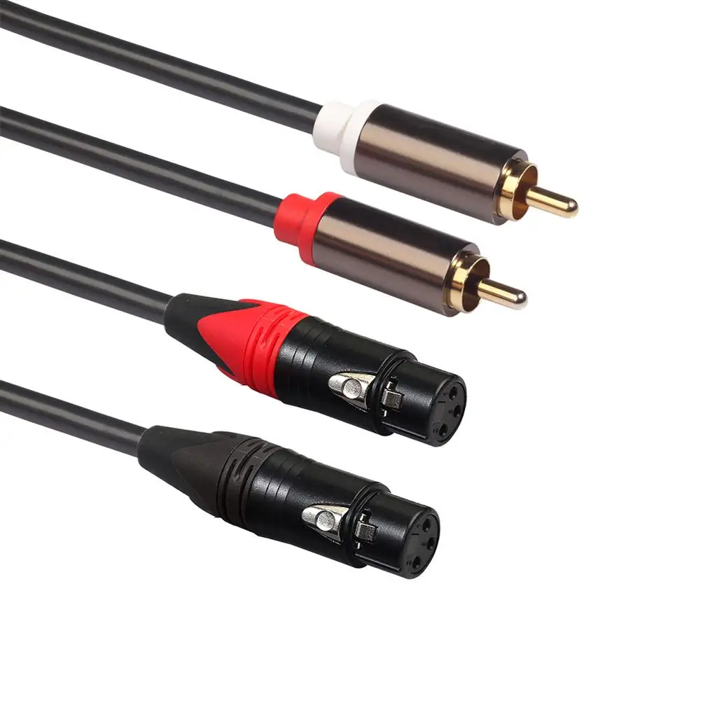 1 conjunto de 2 cabos rca para 2 xlr fêmea cabo de áudio de 3 pinos 1.5 amplificador de microfone