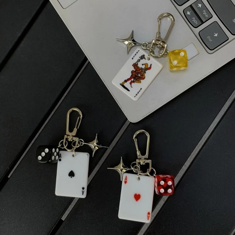 1Pc Funny Playing Dice Poker Keychain Playing Card Backpack Pendants Waist Bag Car Key Charms Accessories Birthday Gifts view 5