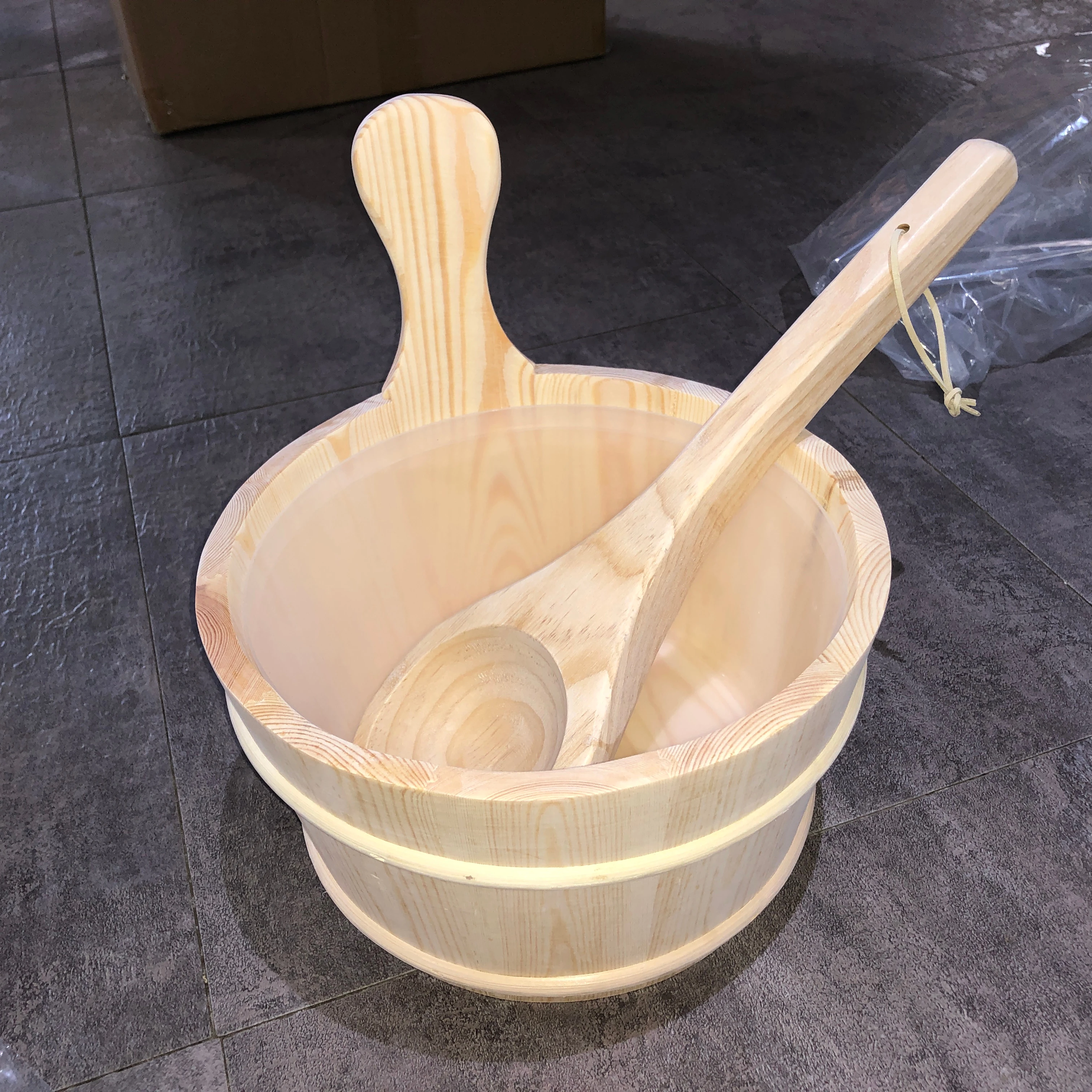 

26 Years Factory Sauna Accessories Sauna Bucket Wooden Bucket With Ladle