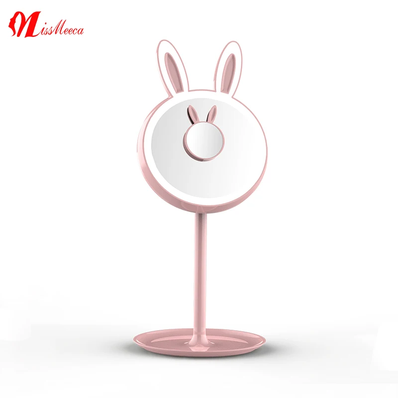 Missmeeca 10X smart vanity Mirror Cute Rabbit Makeup Mirror with lights lamp chargeable 1500mAh custom mirror with logo