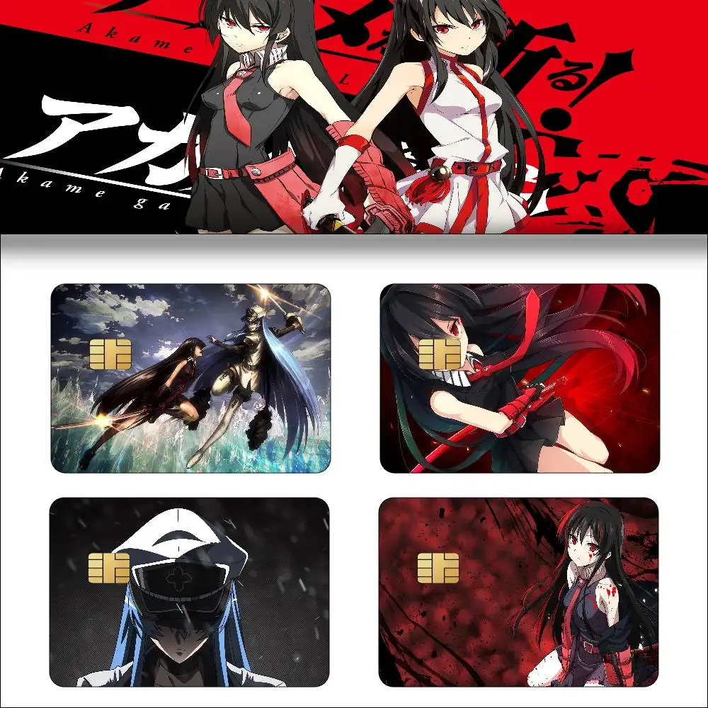 Anime Akame Ga Kill! Anime Cartoon 4pcs 1Set Skin Stickers Film Tape Case For Big Credit Debit Card Front Side