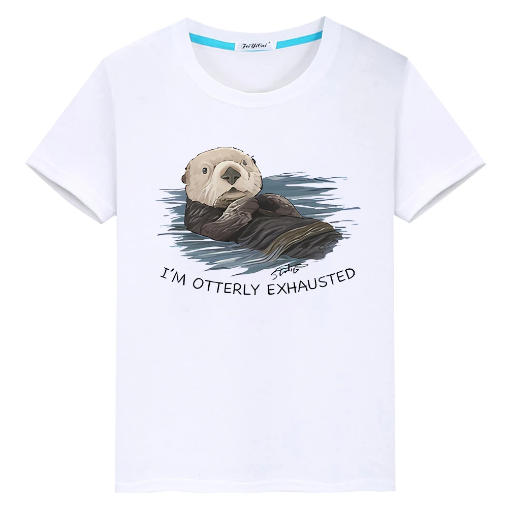 

t shirt for kids boy cartoon print Monterey Bay Aquarium Sea Otter 100%Cotton Cute Short Halloween Tees Anime Tops girl clothes