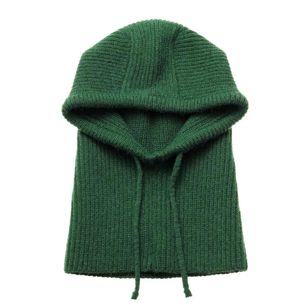 

Fashion Knitted Balaclava Hat Drawstring Hat Scarf Dual-purpose Pullover Cap Windproof Women's Head Hooded Cap for Men&Women