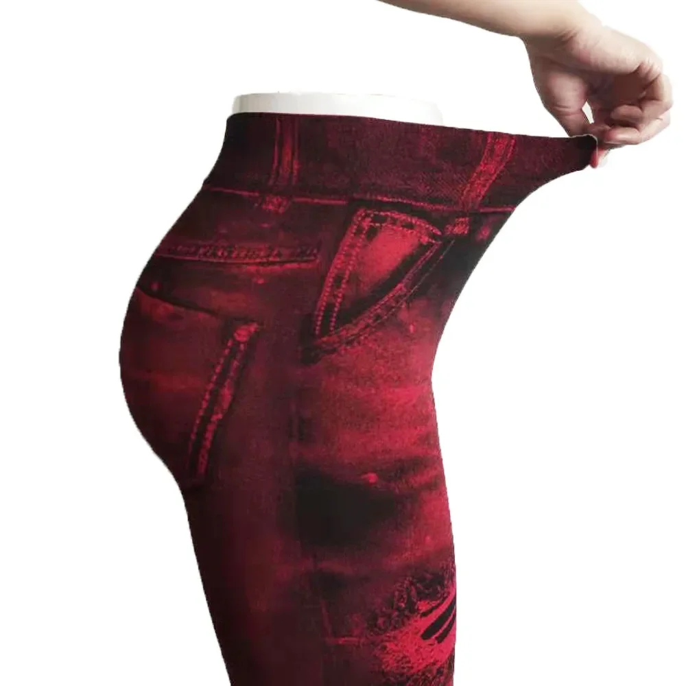 Leggings jeans de imitação feminina angustiada, calça de cintura alta, leggings fitness finas, push up esportivo, 2022