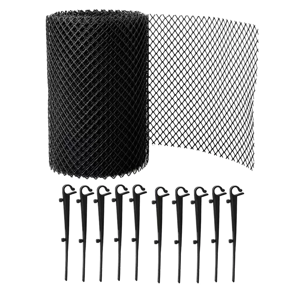 Gutter Guard Mesh Cover With 10 Hook Black Plastic Anti-Clog Mesh Rain Protection Cover Filter Fallen Leaf Debris Protective Net