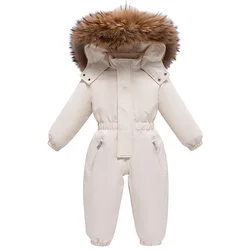 Children's One-piece Down Jacket 1-6 Years Winter Outdoor Ski Jacket Climbing Suit Boys and Girls Real Fur Collar Super Warm