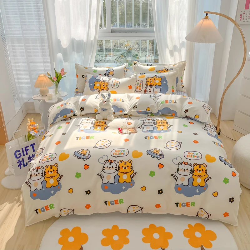 

Cartoon Tiger Duvet Cover 4pcs Bedding Set Reversible Print Quilt Cover Polyester Comforter Cover 1 Flat Sheet 2 Pillowcases