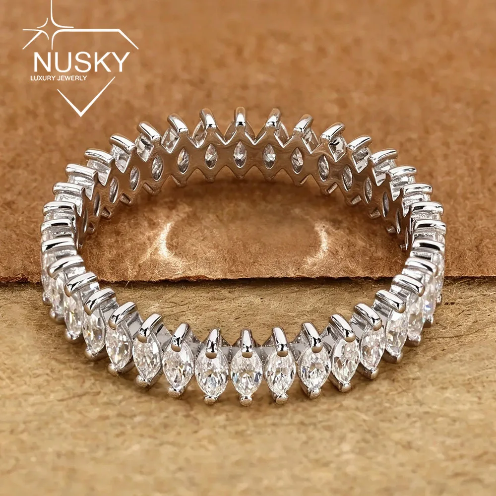 2*4mm Marquise Cut Moissanite Rings for Women S925 Silver Full Eternity Stackable Matching Wedding Band Jewelry Anniversary Gift