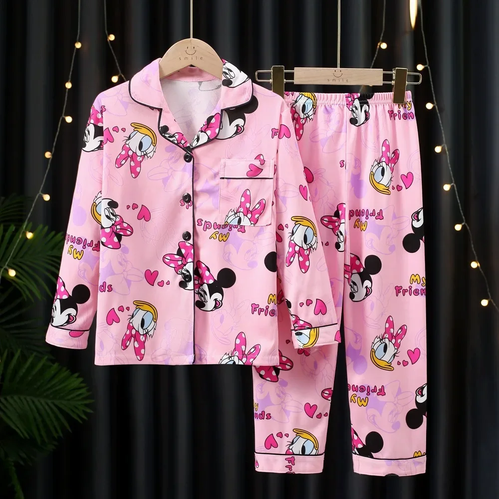 Kid Pajamas Sets Cartoon Avengers Spiderman Mickey Minnie Pooh Baby Boy Girl Long Sleeve Home Sleepwear Children Nightgown Suit