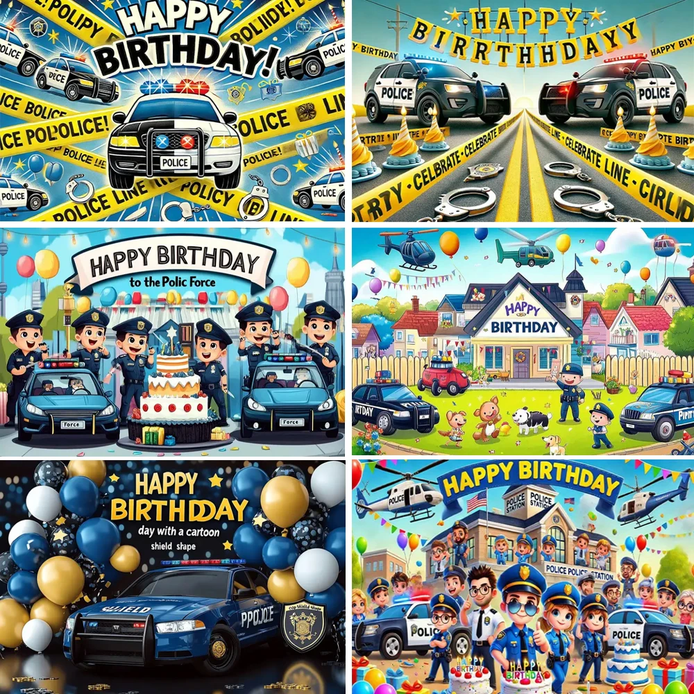 

Police Theme Background Banner Kids Birthday Party Decorations Policeman Photography Backdrop Baby Shower Supplies Photo Studio