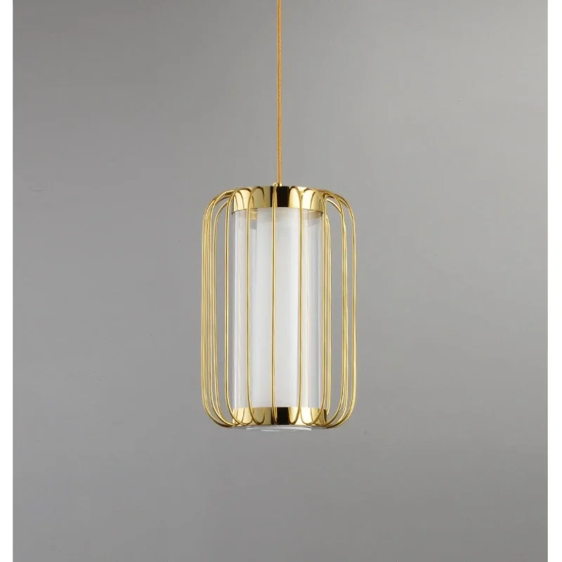 Minimalist Wrought Iron Birdcage Style LED Golden Pendant Light Modern Bedroom Bar Counter Study Decoration Lighting Fixtures