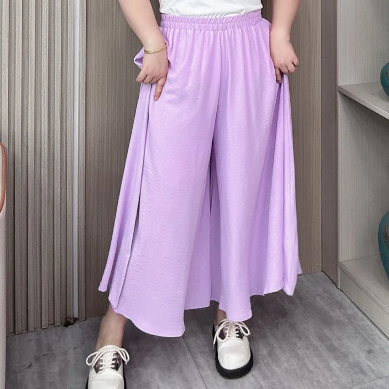 Spring Summer high-waisted Wide Leg Pants Women 2024 New Plus Size Thin Loose Casual Vertical Culottes