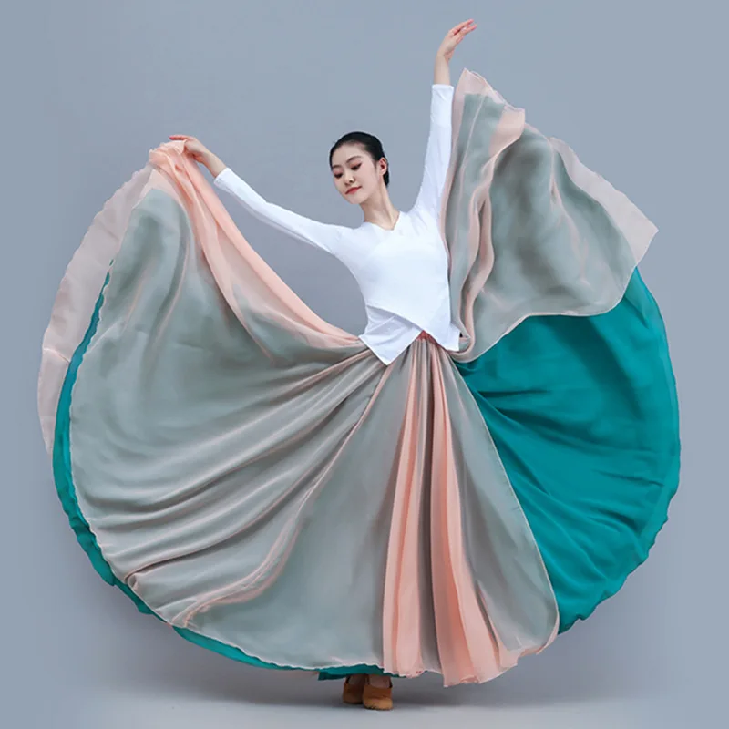 

2026 Female Classical Dance Big Pendulum Chiffon Long Skirt Double Layer Two Colors Two Sides Wear Tulle Skirt Women's Clothing