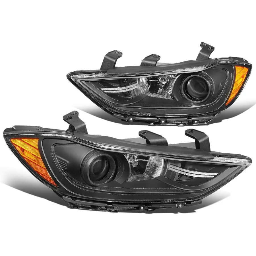 Conjunto de faros compatibles con 2017 2018 Elantra Proyector del lado del conductor y del pasajero Reemplazo de faros Carcasa negra A