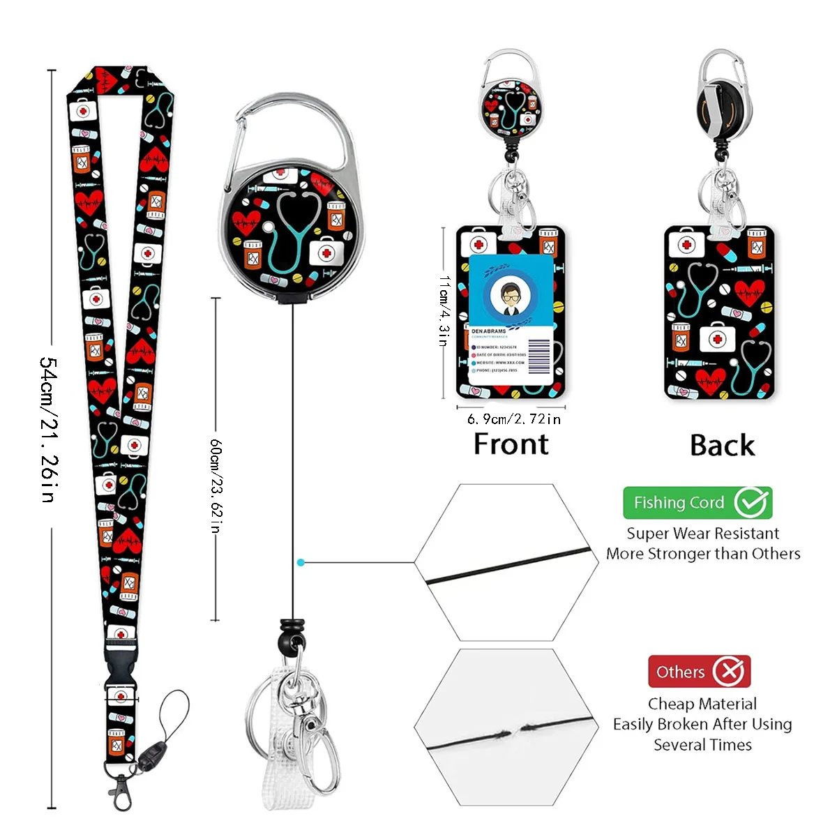 ID Badge Holder with Lanyard Badge Reel Retractable, ID Holder Keychain Clip Name Tag ID Card Holder for Work Office