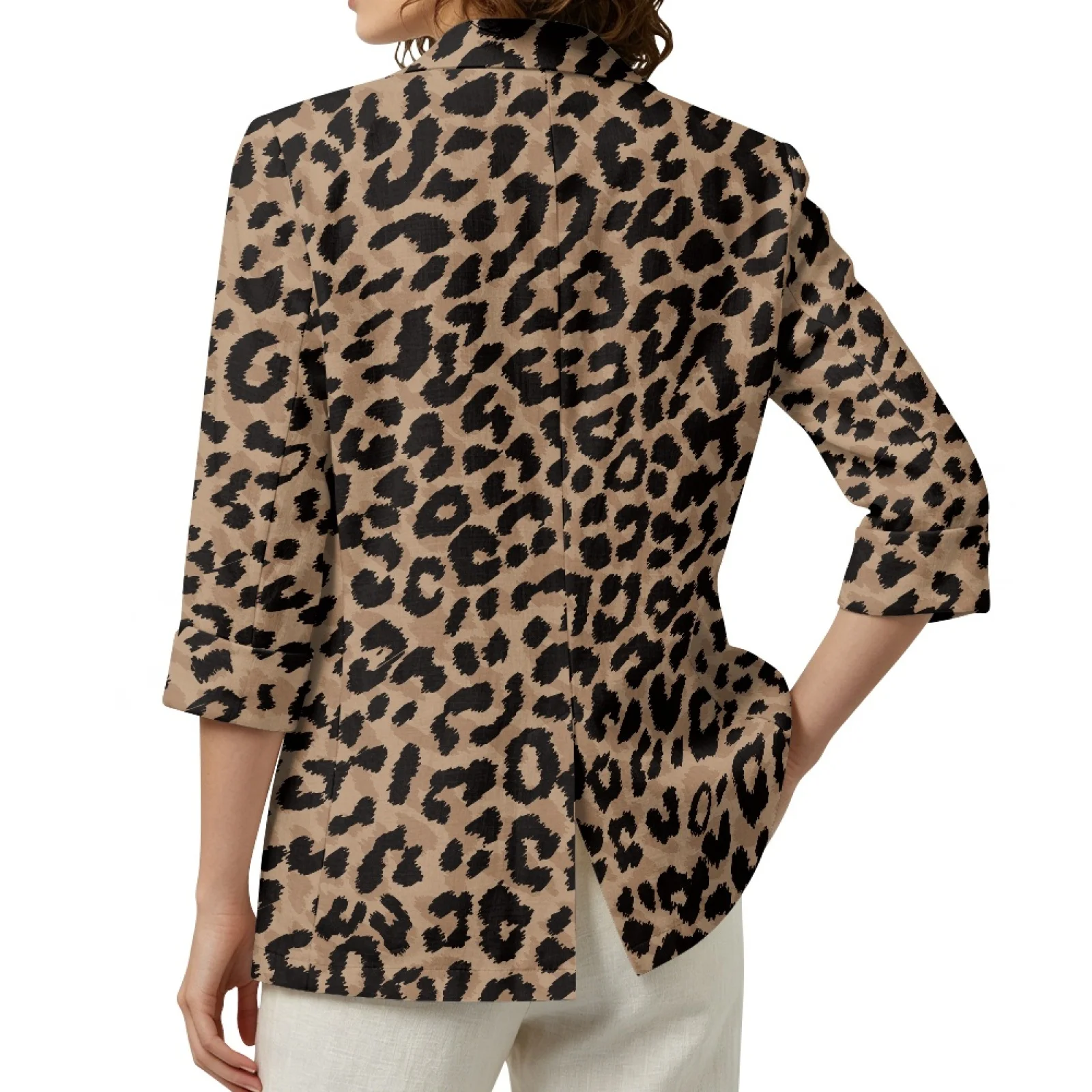 PENSTROLL Open Front Linen Style Business Jacket Lightweight Beach Cardigan for Outdoor Leopard