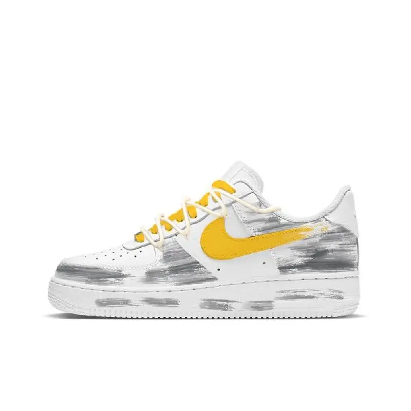 

[Custom Deconstruction of Egg Yolk Pie]Nike Air Force 1 Anti-Slip Wear-Resistant Low-Top Skateboard Shoes Women's White Yello
