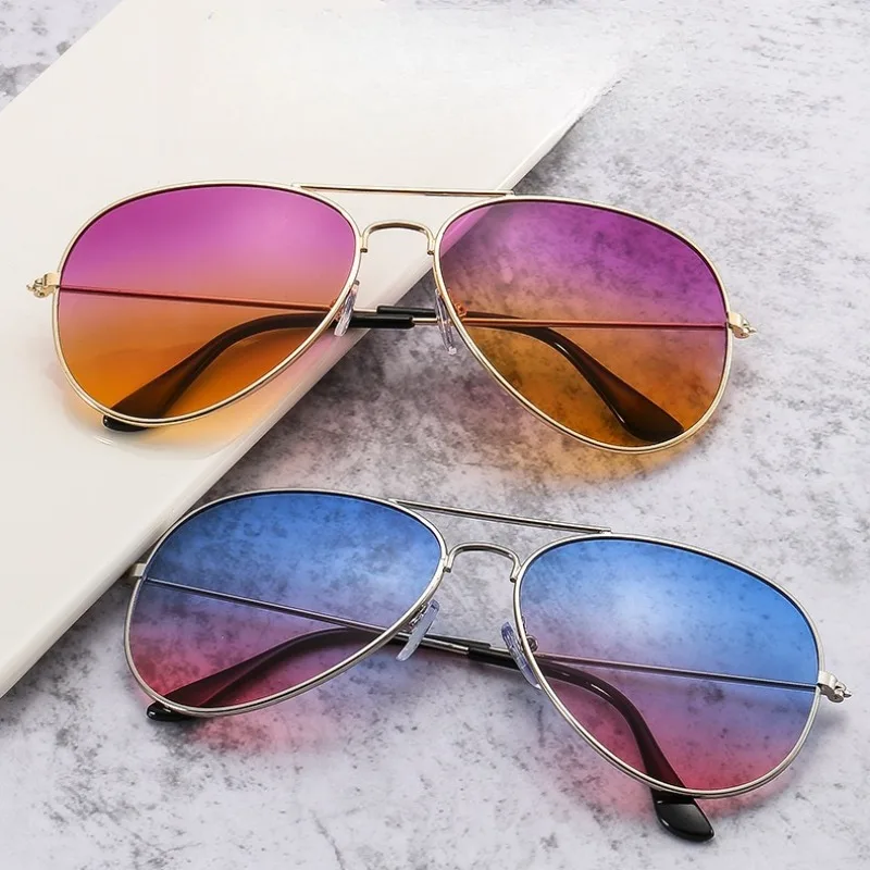 Gafas de sol de aviador con montura de aleación y lentes degradadas Polit Ocean para mujer y hombre, con doble puente, gafas de aviación para mujer y hombre