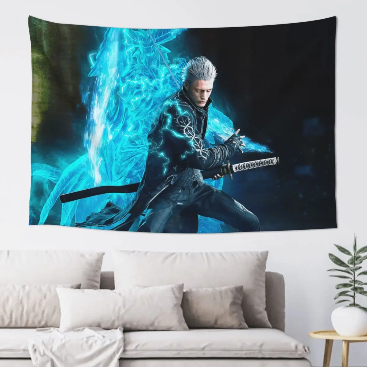 Vergil From The Devil May Cry Series Tapestry Art Wall Hanging Aesthetic Home Decoration Tapestries for Living Room  Dorm Room