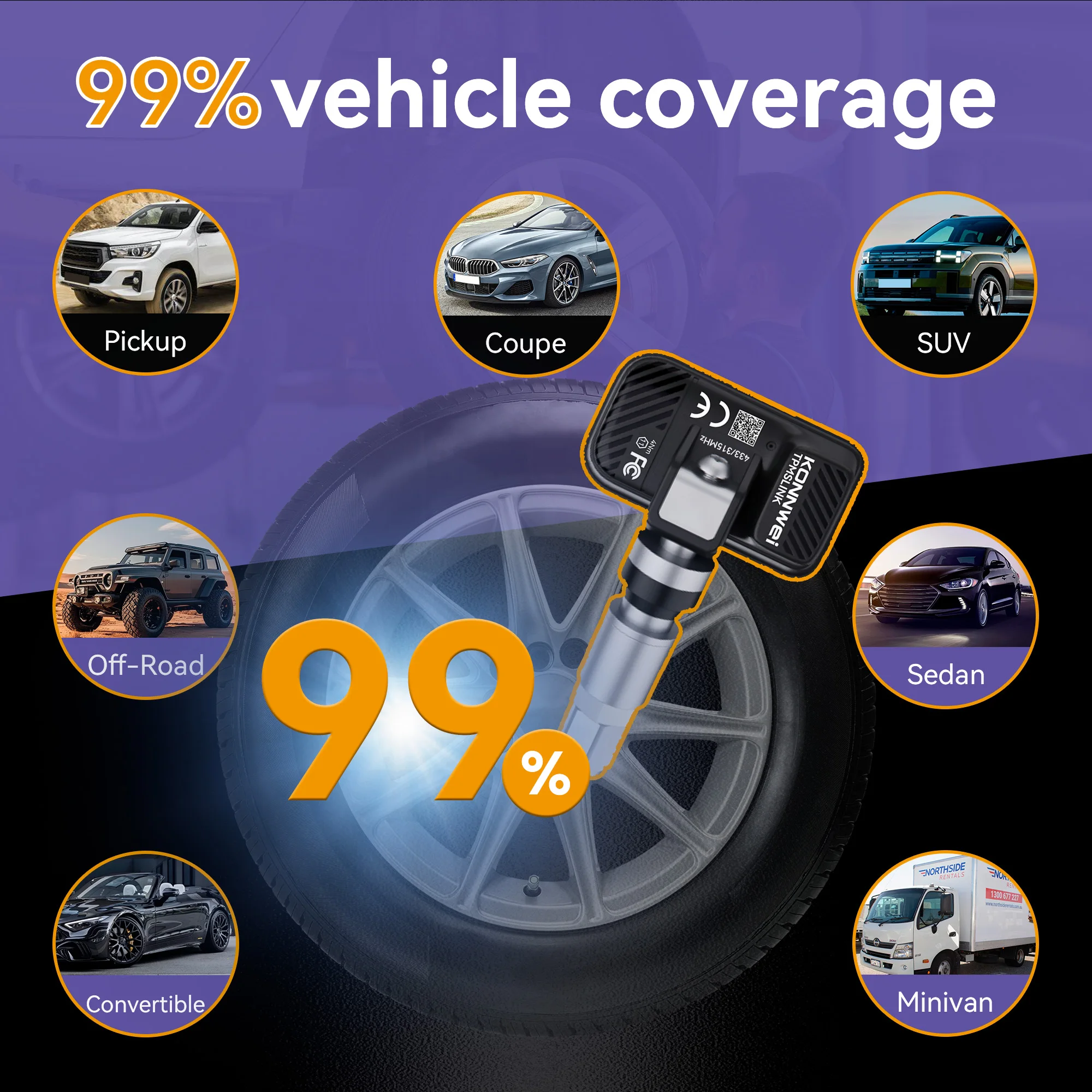 2026 KONNWEI TPMS Sensors 433/315MHz Dual-channel Wireless Programing OBD Relearn Tool CELL PHONE Tire Pressure Monitor System - view 4