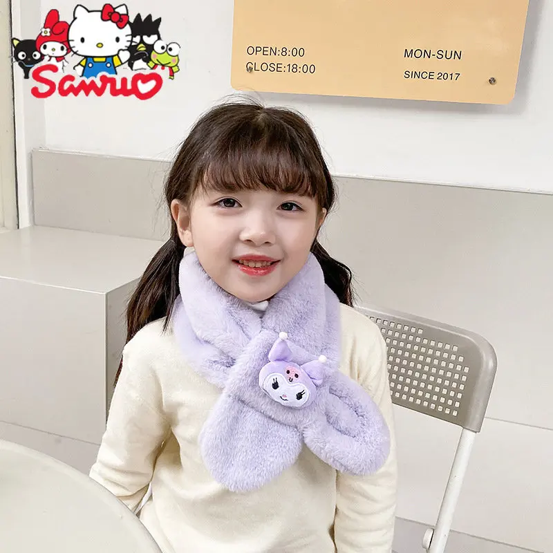 Sanrio Melody Kuromi Hello Kitty Cinnamoroll Children's Scarf Winter Cartoon Versatile Crossover Baby Warm Neck Cover 10x75cm