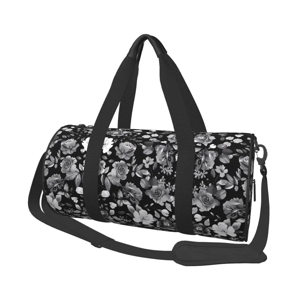 Gym Bag Black And White Retro Roses Sports Bag Large Capacity Fashion Men Women Portable Printed Handbag Fun Luggage Fitness Bag